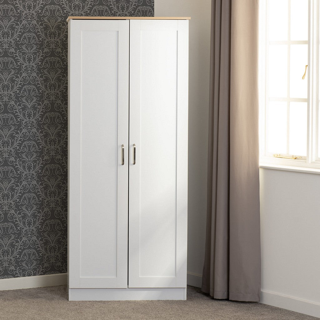 Portland 2 Door Wardrobe-Furniture-Seconique-White / Oak Effect-Levines Furniture