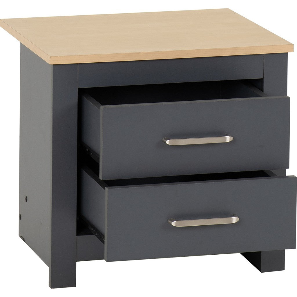 Portland 2 Drawer Bedside-Furniture-Seconique-Grey / Oak Effect-Levines Furniture