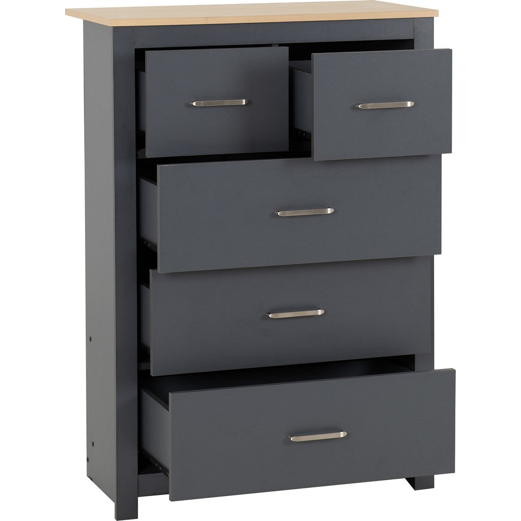 Portland 3 + 2 Drawer Chest-Furniture-Seconique-Grey / Oak Effect-Levines Furniture