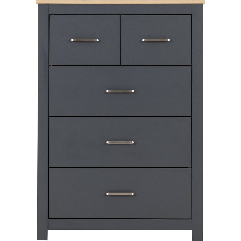 Portland 3 + 2 Drawer Chest-Furniture-Seconique-Grey / Oak Effect-Levines Furniture