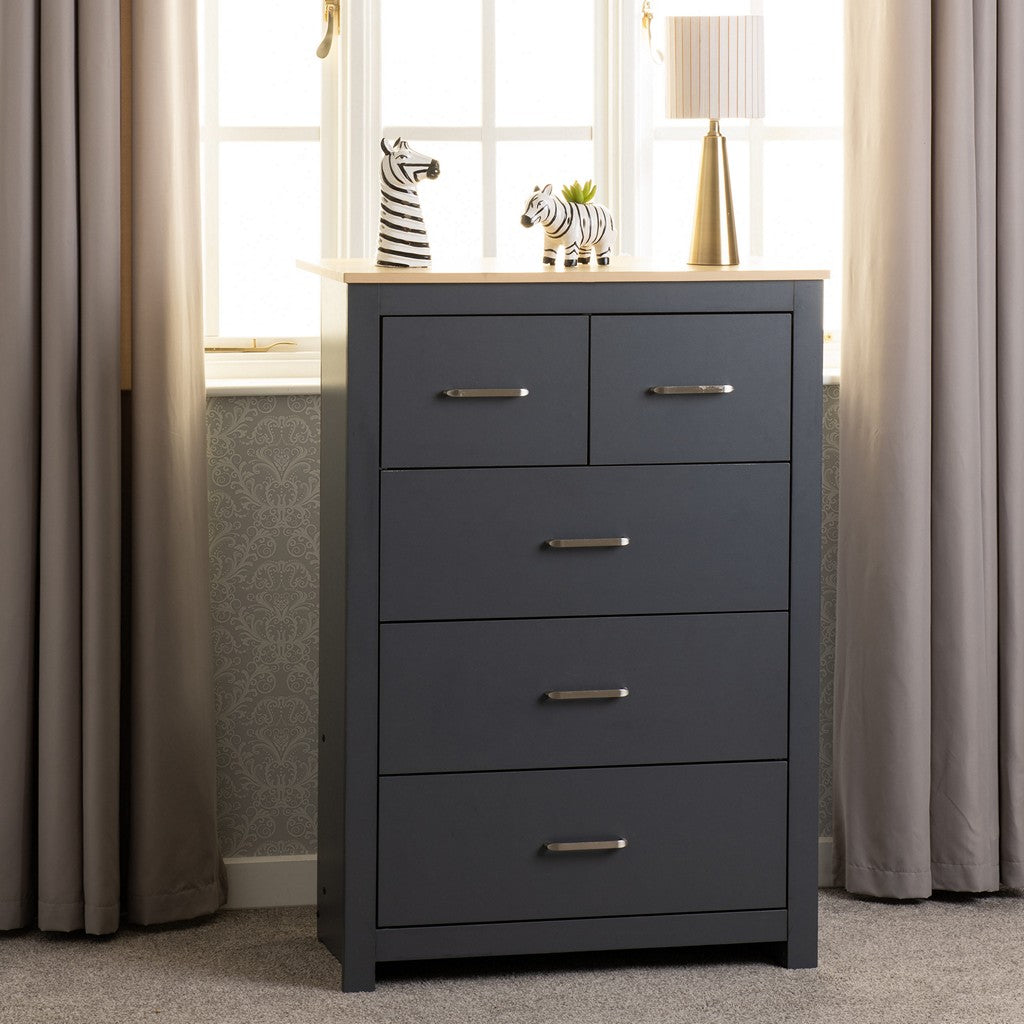 Portland 3 + 2 Drawer Chest-Furniture-Seconique-Grey / Oak Effect-Levines Furniture