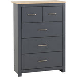 Portland 3 + 2 Drawer Chest-Furniture-Seconique-Grey / Oak Effect-Levines Furniture