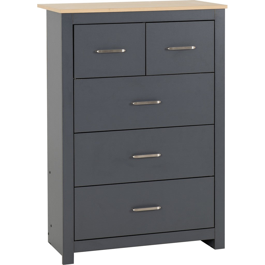 Portland 3 + 2 Drawer Chest-Furniture-Seconique-Grey / Oak Effect-Levines Furniture