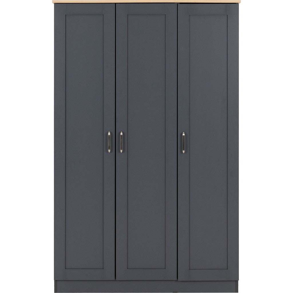 Portland 3 Door Wardrobe-Furniture-Seconique-Grey / Oak Effect-Levines Furniture