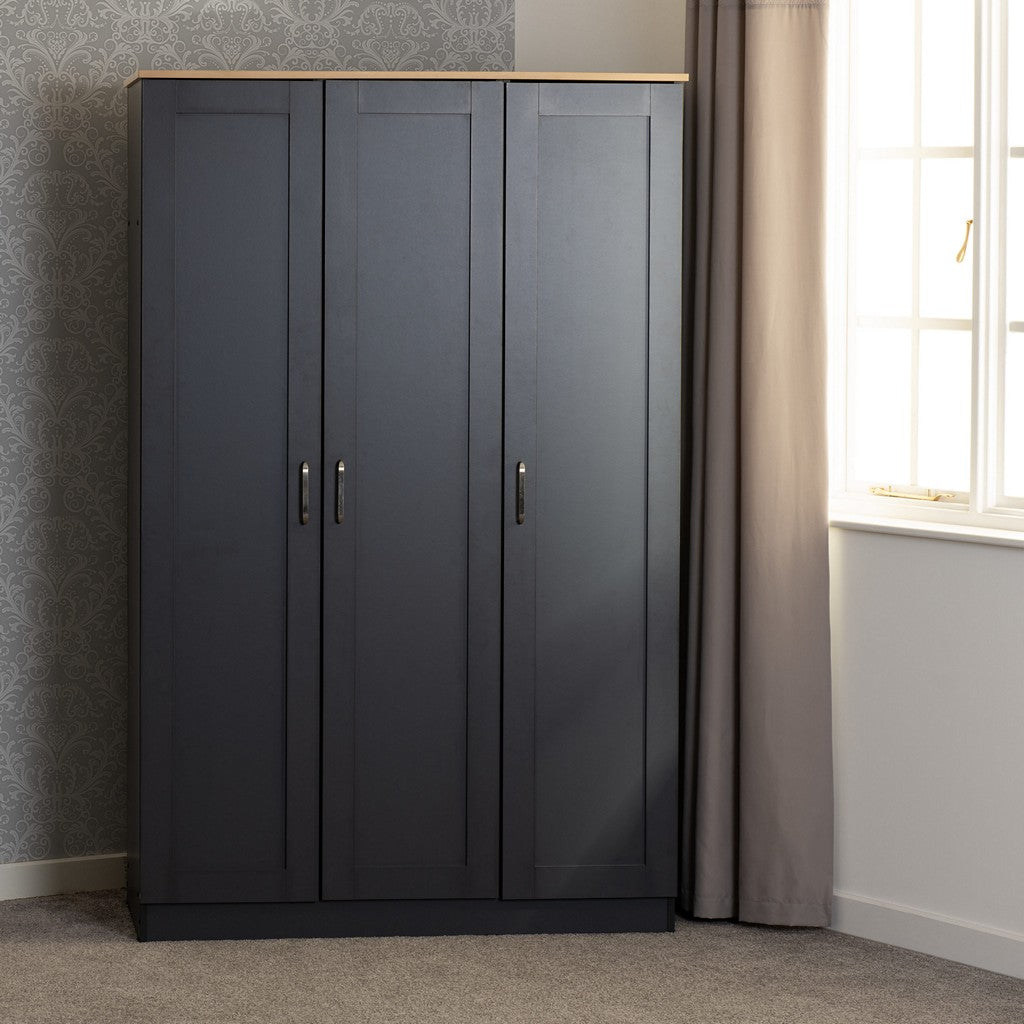 Portland 3 Door Wardrobe-Furniture-Seconique-Grey / Oak Effect-Levines Furniture