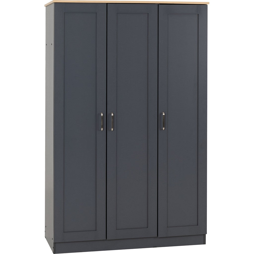 Portland 3 Door Wardrobe-Furniture-Seconique-Grey / Oak Effect-Levines Furniture