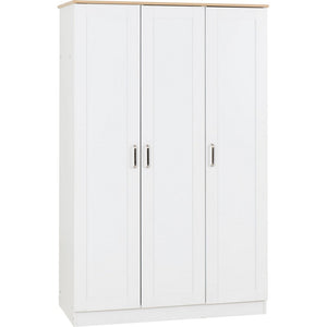 Portland 3 Door Wardrobe-Furniture-Seconique-White / Oak Effect-Levines Furniture