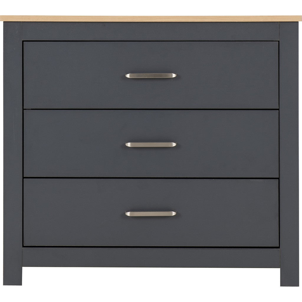 Portland 3 Drawer Chest-Furniture-Seconique-Grey / Oak Effect-Levines Furniture