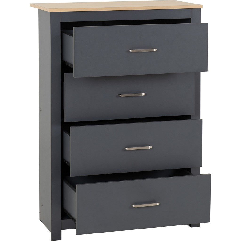 Portland 4 Drawer Chest-Furniture-Seconique-Grey / Oak Effect-Levines Furniture