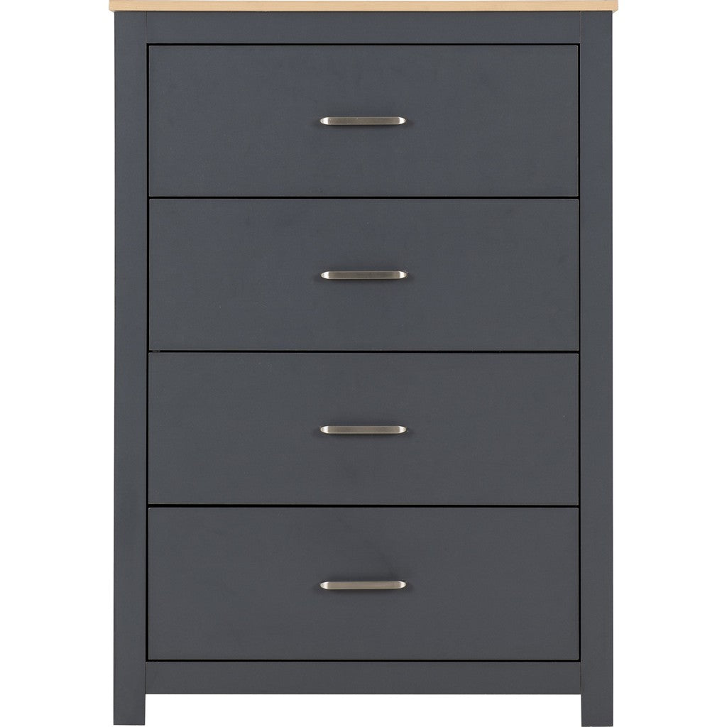 Portland 4 Drawer Chest-Furniture-Seconique-Grey / Oak Effect-Levines Furniture