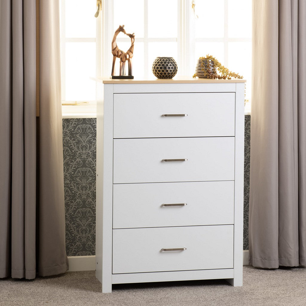 Portland 4 Drawer Chest-Furniture-Seconique-Grey / Oak Effect-Levines Furniture