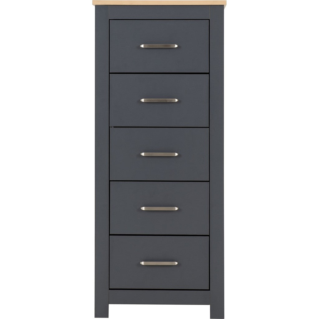 Portland 5 Drawer Narrow Chest-Furniture-Seconique-Grey / Oak Effect-Levines Furniture