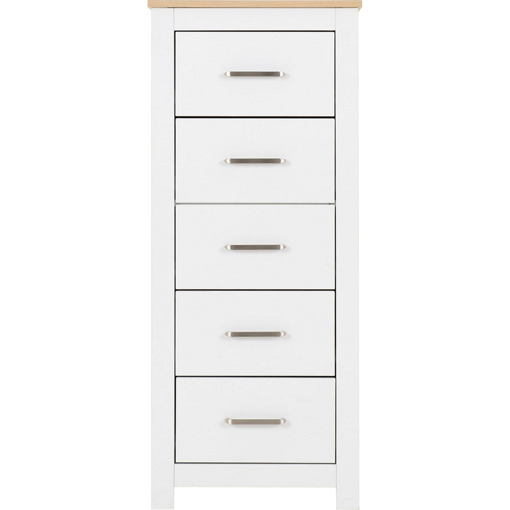 Portland 5 Drawer Narrow Chest-Furniture-Seconique-Grey / Oak Effect-Levines Furniture