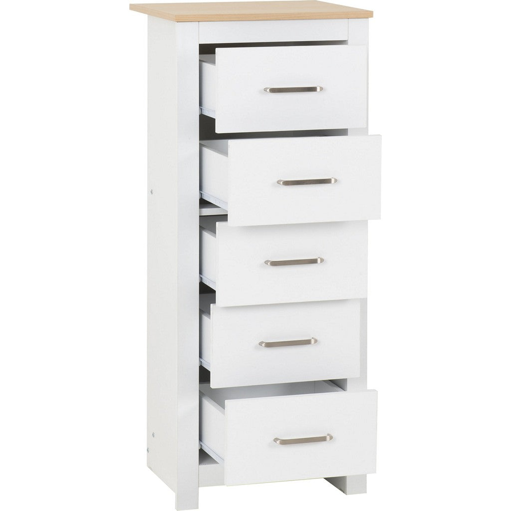 Portland 5 Drawer Narrow Chest-Furniture-Seconique-Grey / Oak Effect-Levines Furniture