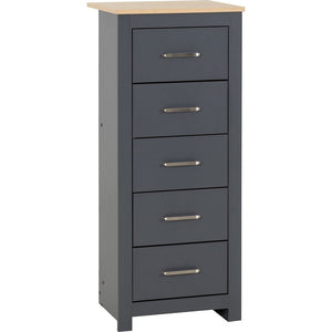 Portland 5 Drawer Narrow Chest-Furniture-Seconique-Grey / Oak Effect-Levines Furniture