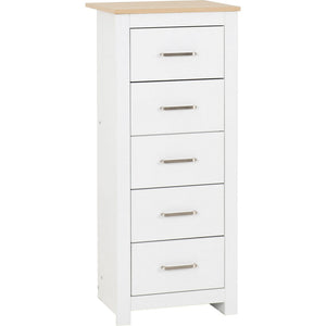 Portland 5 Drawer Narrow Chest-Furniture-Seconique-White / Oak Effect-Levines Furniture