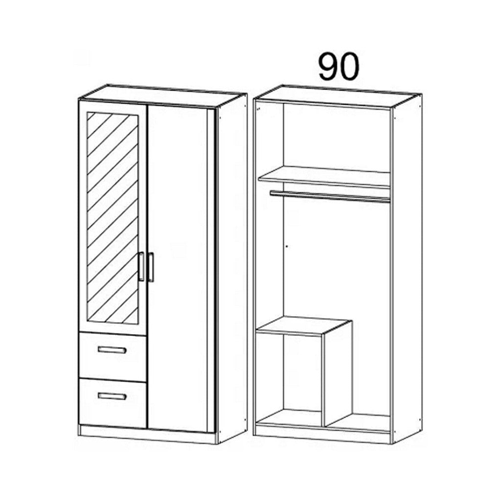 Rauch Rivera Range - Wardrobe Unit 2 Door-Furniture-Rauch-White-2 Doors - 1 Mirror Door Left-Drawers Left-Levines Furniture