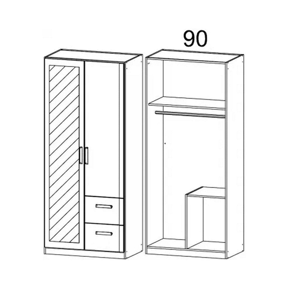 Rauch Rivera Range - Wardrobe Unit 2 Door-Furniture-Rauch-White-2 Doors - 1 Mirror Door Left-Drawers Right-Levines Furniture