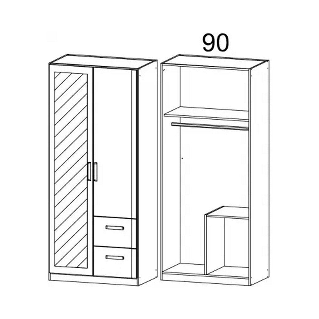 Rauch Rivera Range - Wardrobe Unit 2 Door-Furniture-Rauch-White-2 Doors - 1 Mirror Door Left-Drawers Right-Levines Furniture