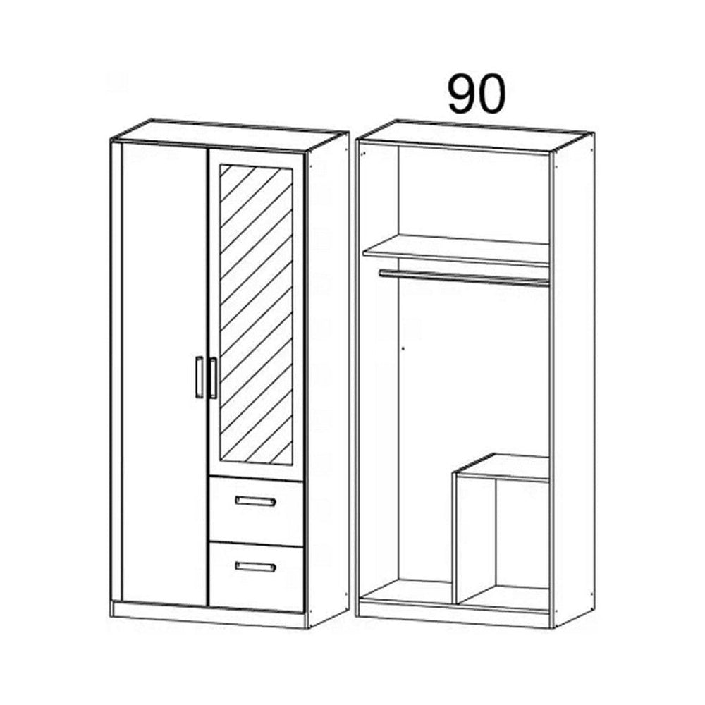 Rauch Rivera Range - Wardrobe Unit 2 Door-Furniture-Rauch-White-2 Doors - 1 Mirror Door Right-Drawers Right-Levines Furniture