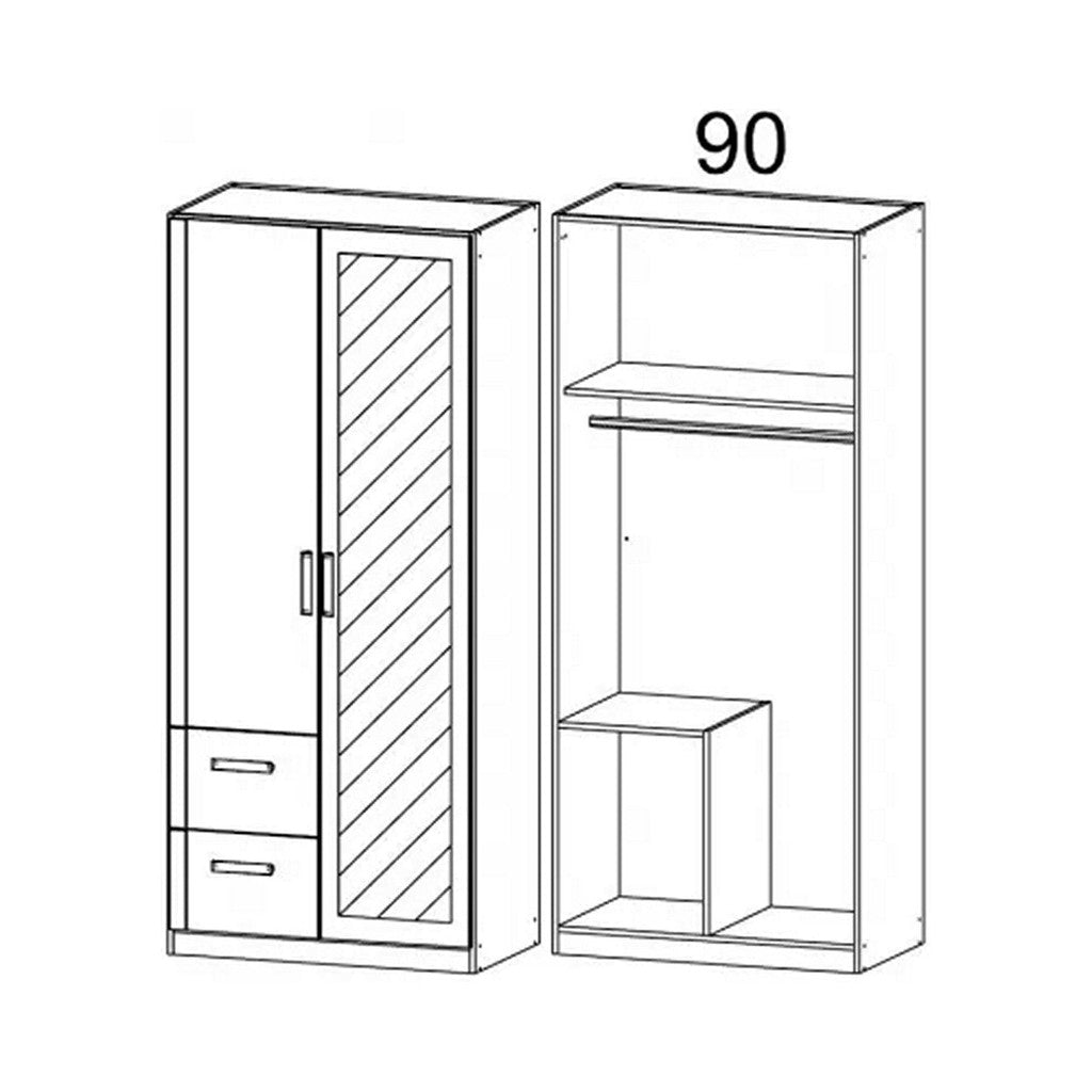 Rauch Rivera Range - Wardrobe Unit 2 Door-Furniture-Rauch-White-2 Doors - 1 Mirror Door Right-Drawers Left-Levines Furniture