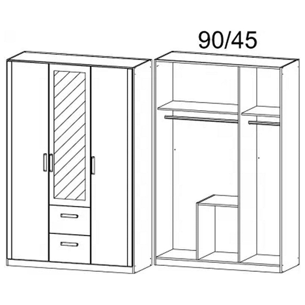 Rauch Rivera Range - Wardrobe Unit 3 Door-Furniture-Rauch-White-3 Doors - 1 Mirror-Centre Drawers-Levines Furniture