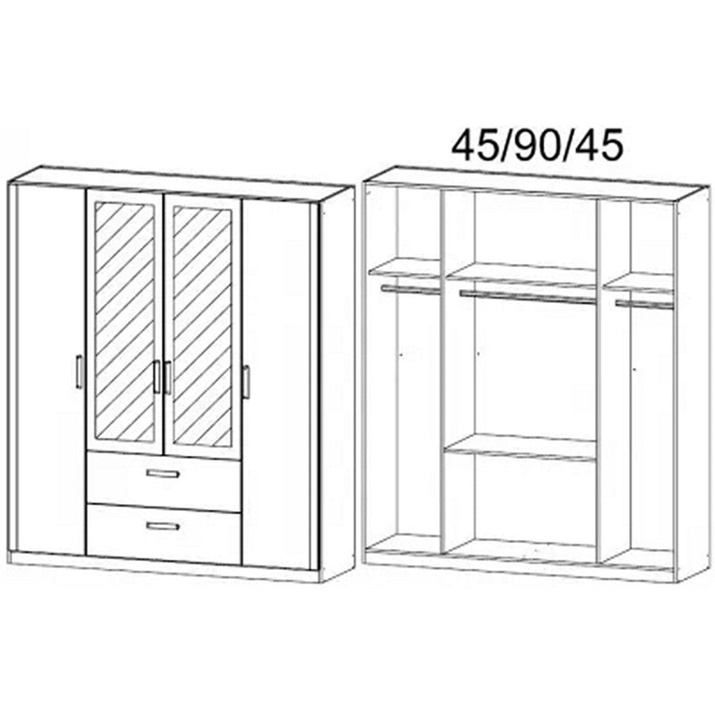 Rauch Rivera Range - Wardrobe Unit 4 Door-Furniture-Rauch-White-4 Doors - 2 Mirror-Centre Double Drawers-Levines Furniture