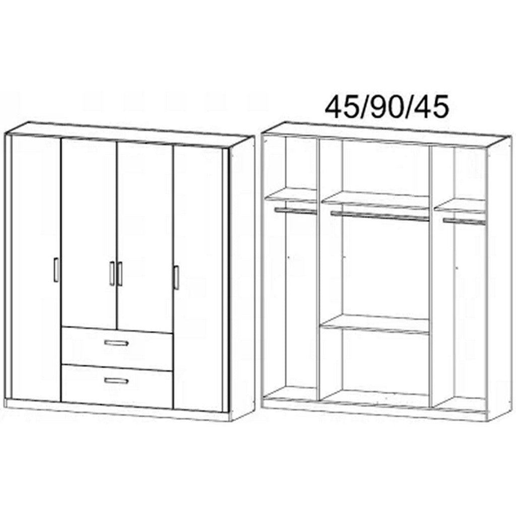 Rauch Rivera Range - Wardrobe Unit 4 Door-Furniture-Rauch-White-4 Door-Centre Double Drawers-Levines Furniture