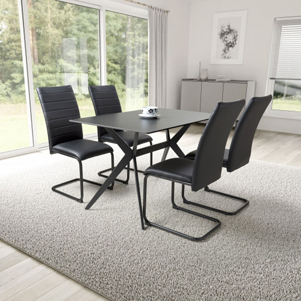 Timor 1.2m Black & 4 Carlisle Black Dining Set-Furniture-Shankar-Levines Furniture