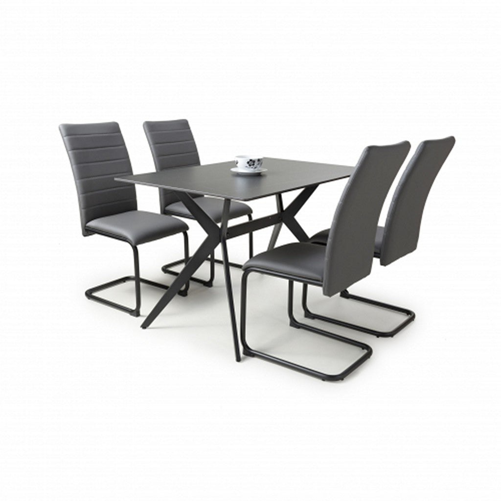 Timor 1.2m Black & 4 Carlisle Grey Dining Set-Furniture-Shankar-Levines Furniture