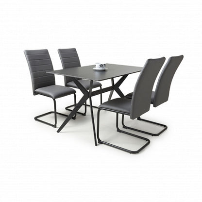 Timor 1.2m Black & 4 Carlisle Grey Dining Set-Furniture-Shankar-Levines Furniture