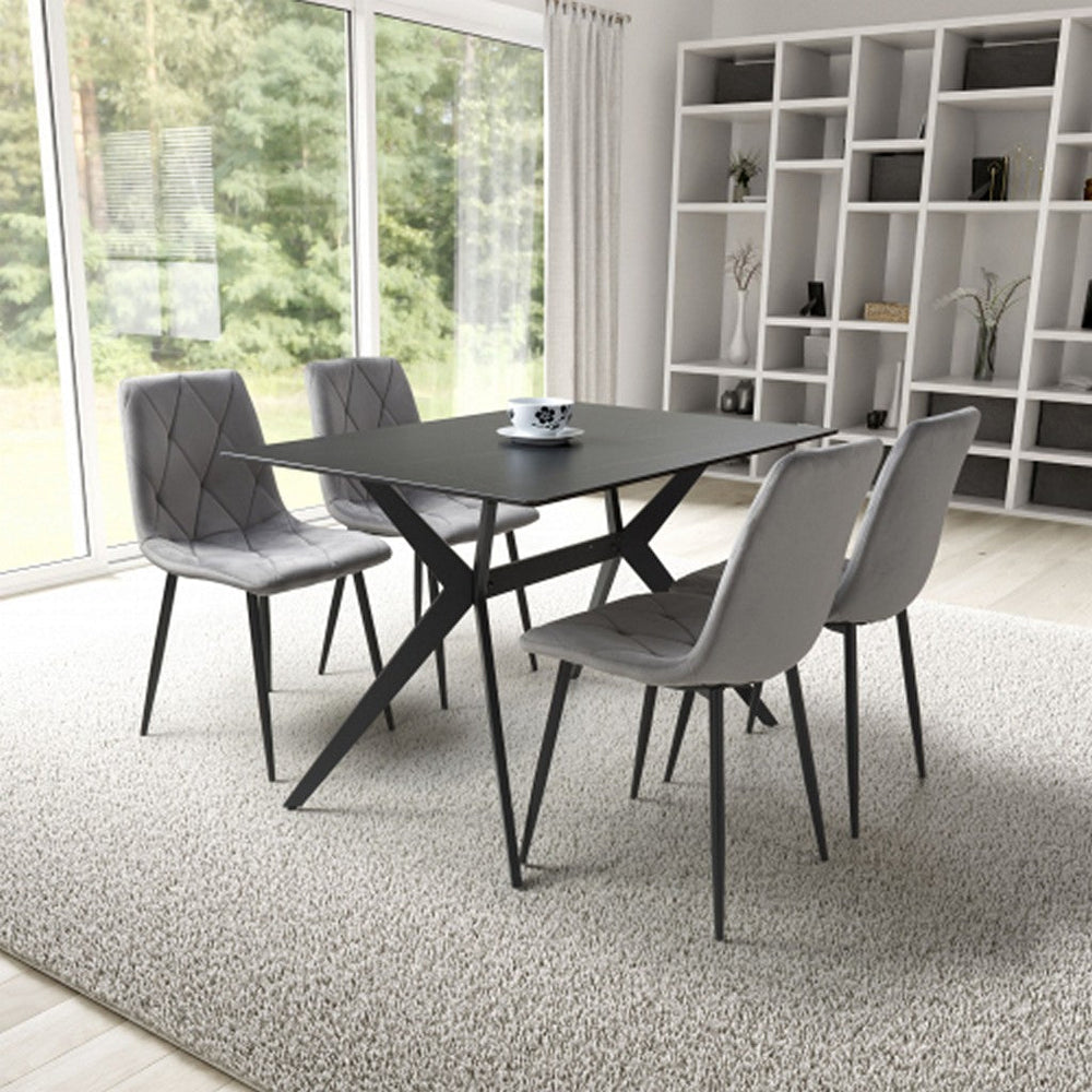 Timor 1.2m Black & 4 Vernon Grey Dining Set-Furniture-Shankar-Levines Furniture