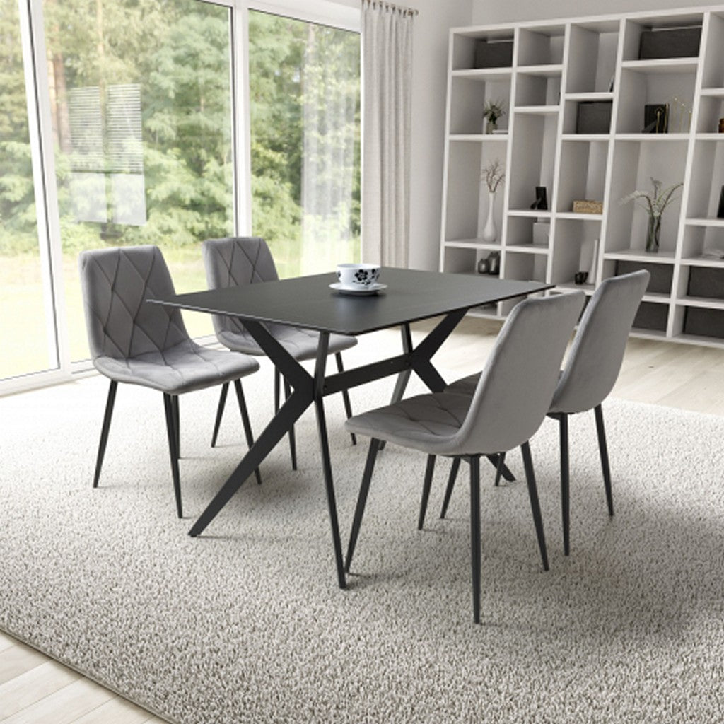 Timor 1.2m Black & 4 Vernon Grey Dining Set-Furniture-Shankar-Levines Furniture