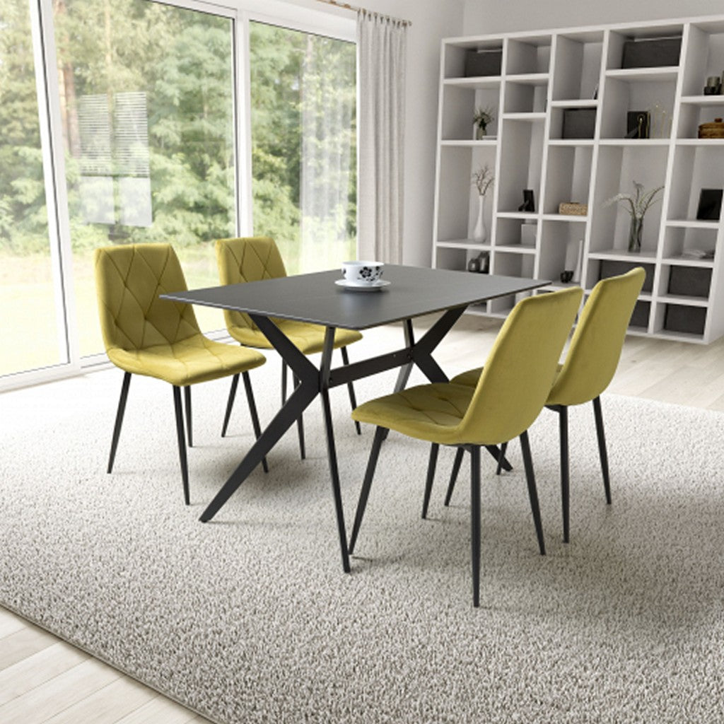 Timor 1.2m Black & 4 Vernon Yellow Dining Set-Furniture-Shankar-Levines Furniture