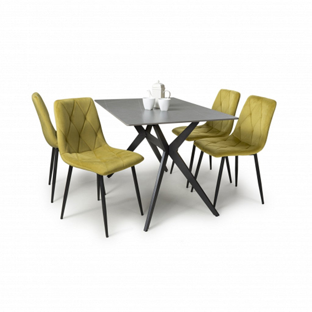 Timor 1.2m Grey & 4 Vernon Yellow Dining Set-Furniture-Shankar-Levines Furniture