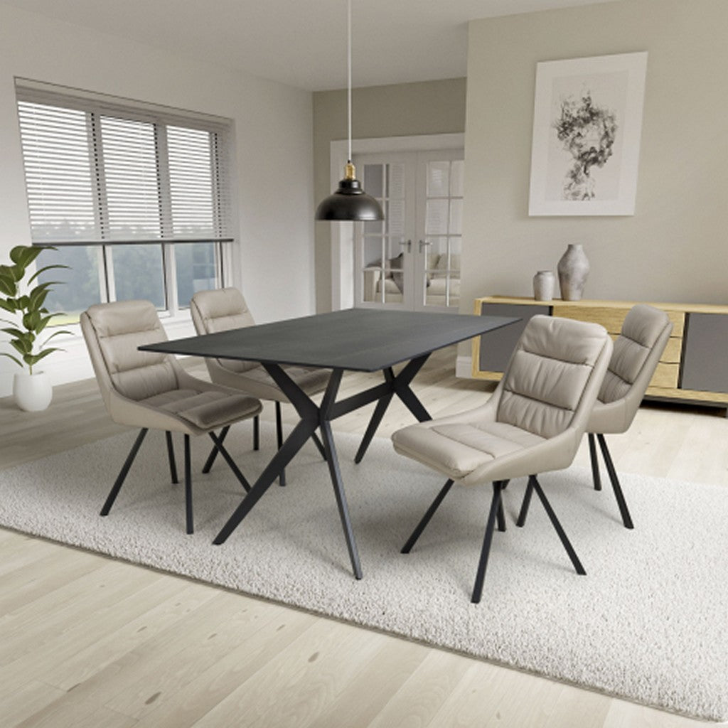 Timor 1.6m Black & 4 Arnhem Cream Dining Set-Furniture-Shankar-Levines Furniture