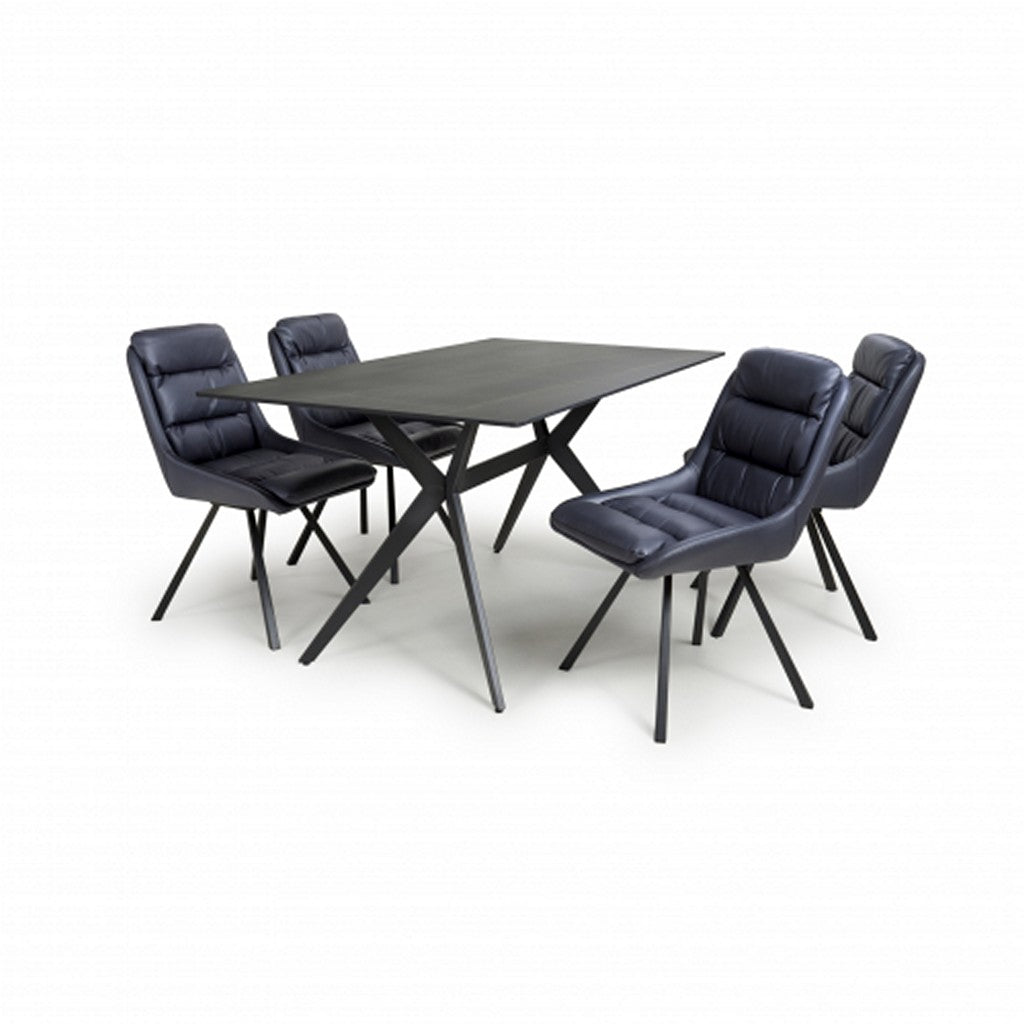 Timor 1.6m Black & 4 Arnhem Midnight Blue Dining Set-Furniture-Shankar-Levines Furniture