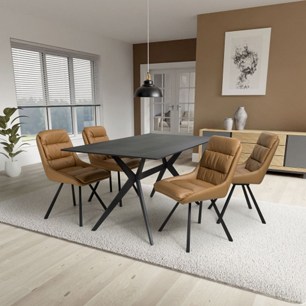 Timor 1.6m Black & 4 Arnhem Tan Dining Set-Furniture-Shankar-Levines Furniture