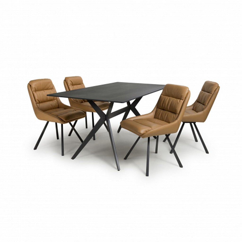 Timor 1.6m Black & 4 Arnhem Tan Dining Set-Furniture-Shankar-Levines Furniture