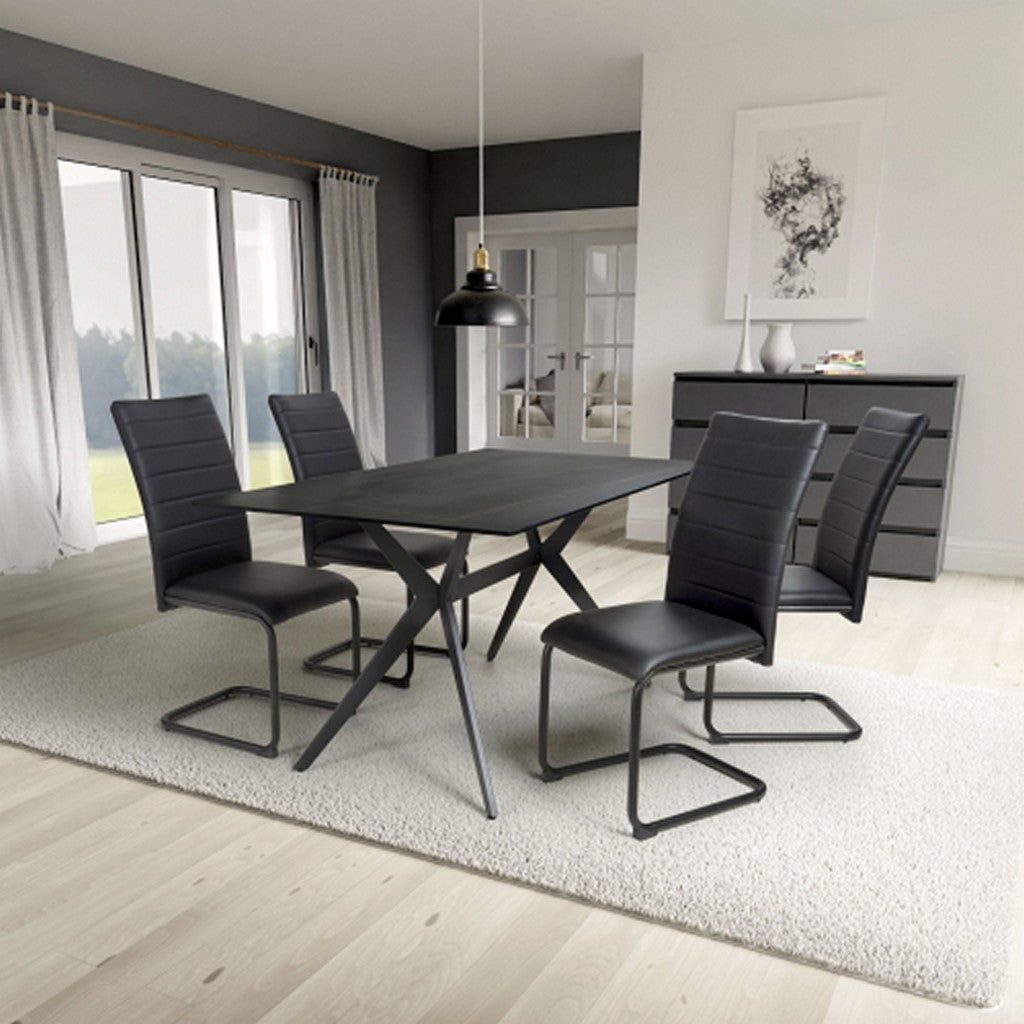 Timor 1.6m Black & 4 Carlisle Black Dining Set-Furniture-Shankar-Levines Furniture