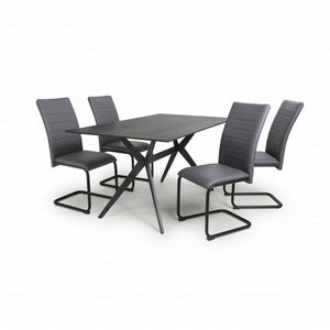 Timor 1.6m Black & 4 Carlisle Grey Dining Set-Furniture-Shankar-Levines Furniture