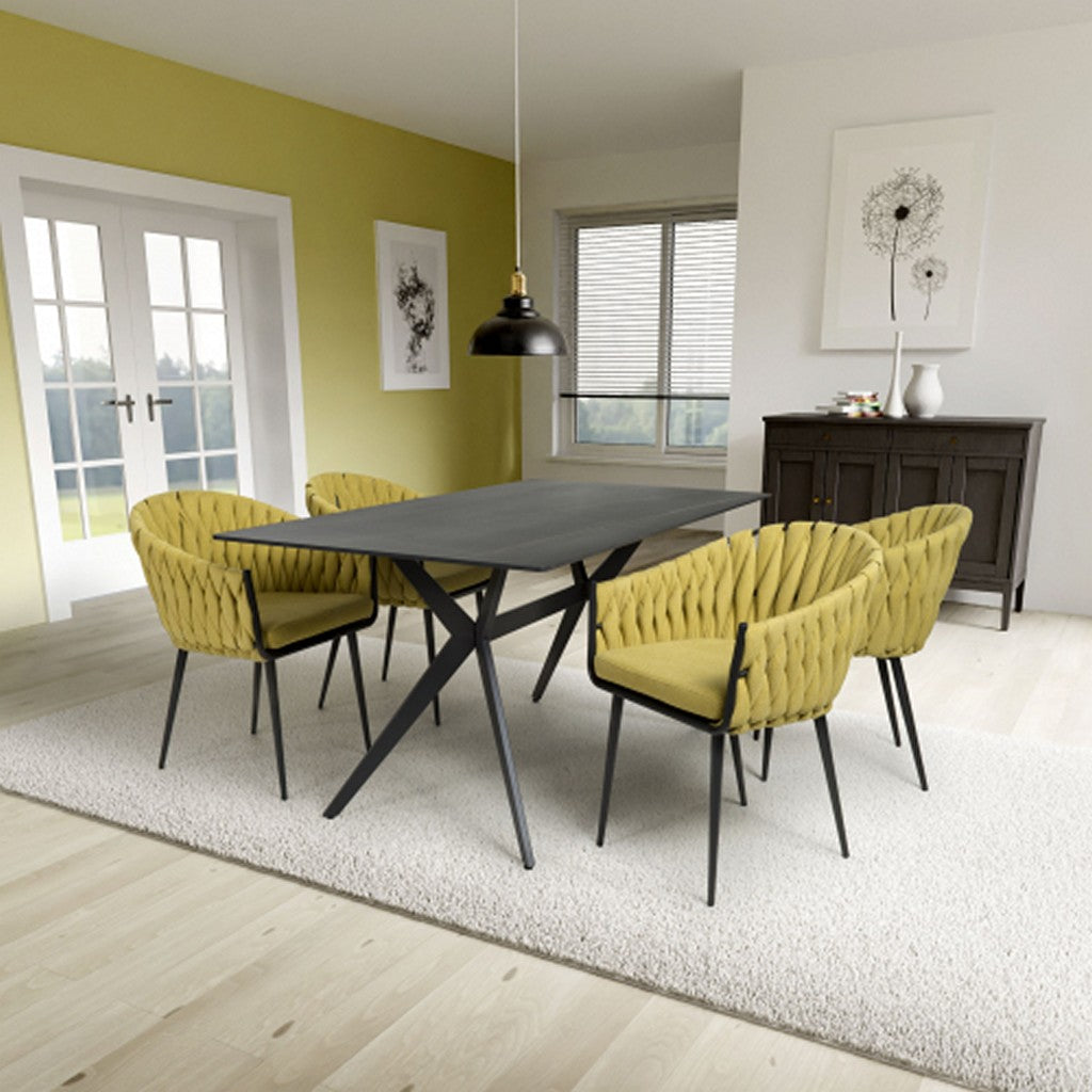 Timor 1.6m Black & 4 Pandora Yellow Dining Set-Furniture-Shankar-Levines Furniture