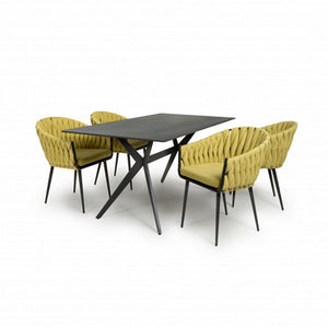 Timor 1.6m Black & 4 Pandora Yellow Dining Set-Furniture-Shankar-Levines Furniture