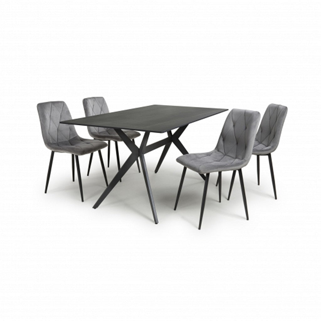 Timor 1.6m Black & 4 Vernon Grey Dining Set-Furniture-Shankar-Levines Furniture