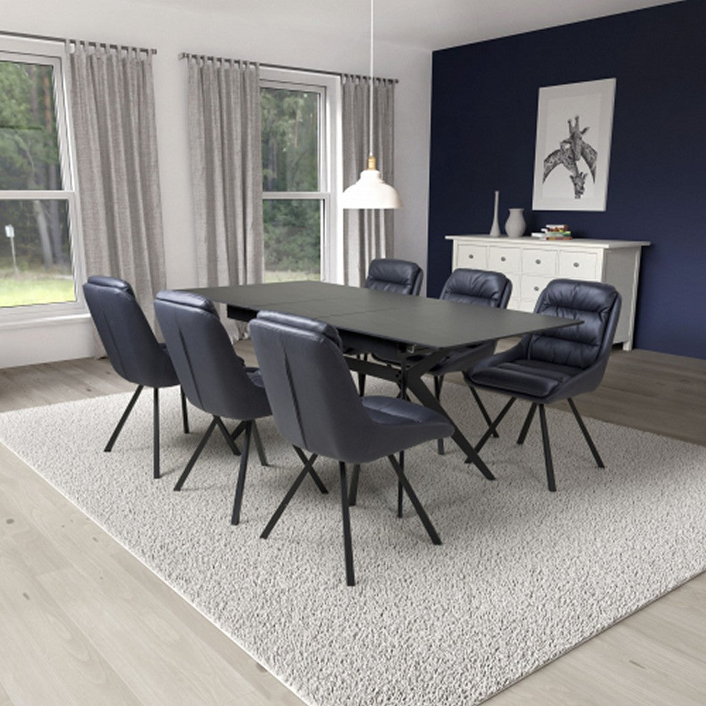 Timor Extending Black & 6 Arnhem Midnight Blue Dining Set-Furniture-Shankar-Levines Furniture