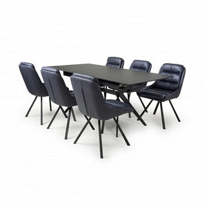 Timor Extending Black & 6 Arnhem Midnight Blue Dining Set-Furniture-Shankar-Levines Furniture