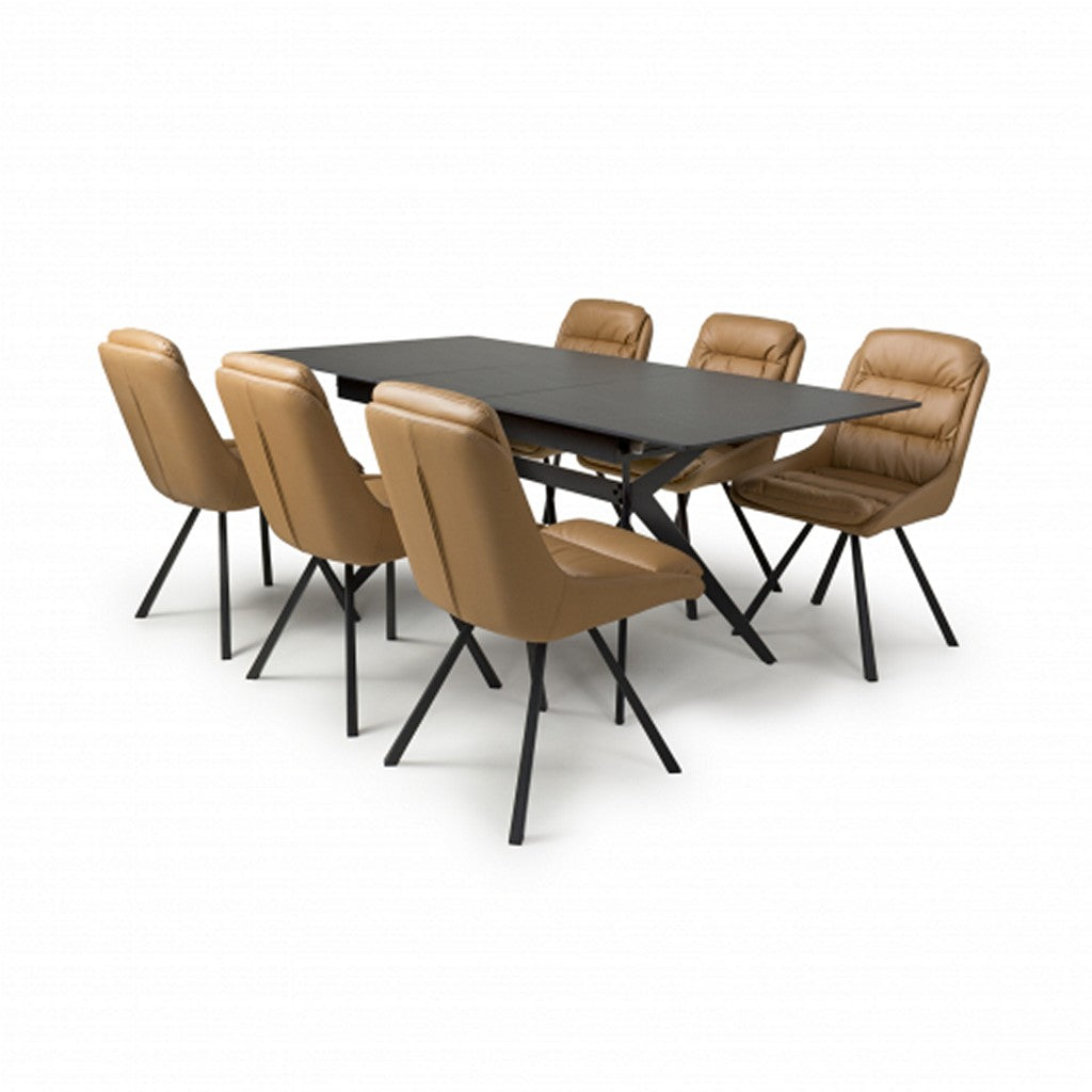 Timor Extending Black & 6 Arnhem Tan Dining Set-Furniture-Shankar-Levines Furniture