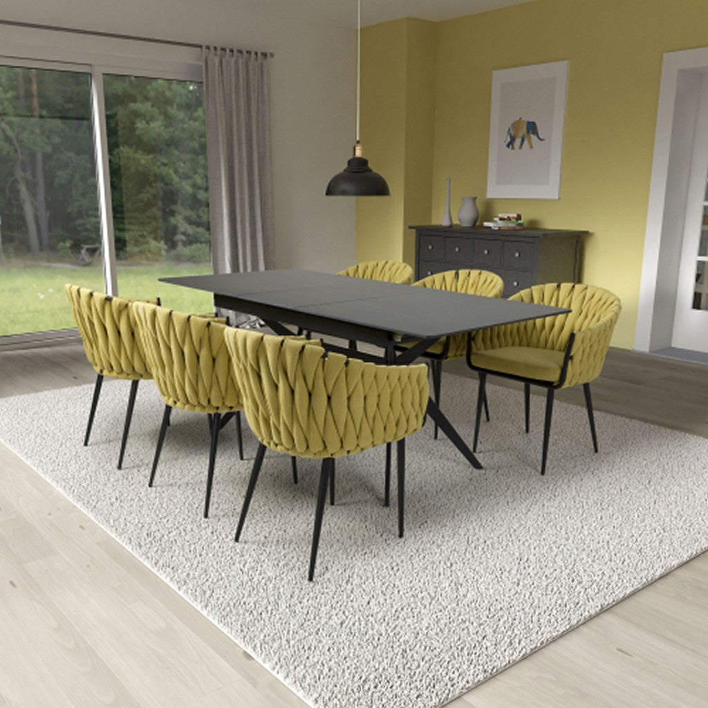 Timor Extending Black & 6 Pandora Yellow Dining Set-Furniture-Shankar-Levines Furniture