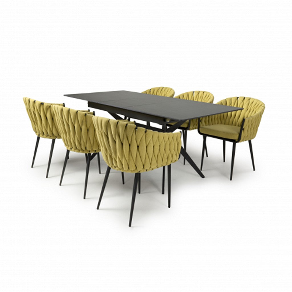 Timor Extending Black & 6 Pandora Yellow Dining Set-Furniture-Shankar-Levines Furniture