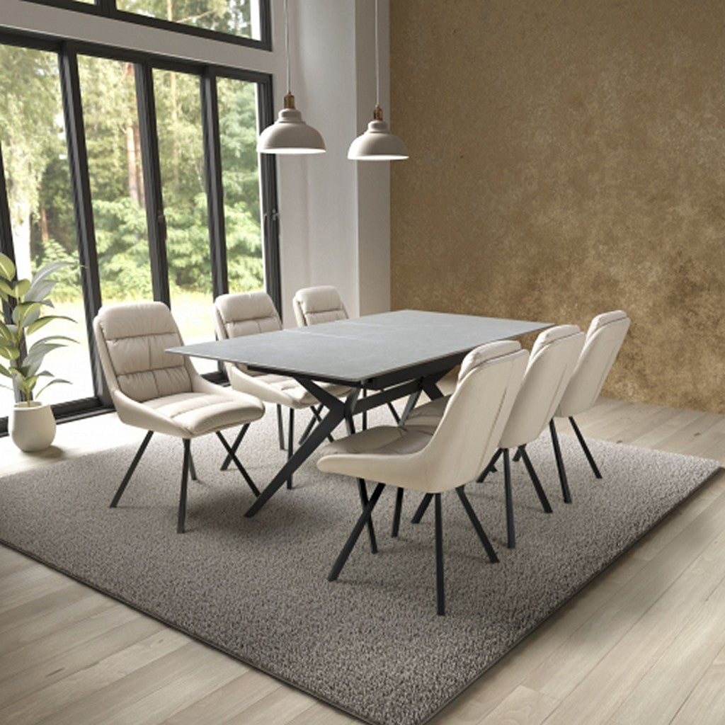 Timor Extending Grey & 6 Arnhem Cream Dining Set-Furniture-Shankar-Levines Furniture